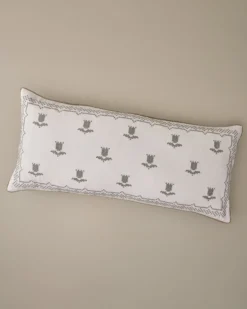 Daphne Green Tulip Embroidered Lumbar Pillow