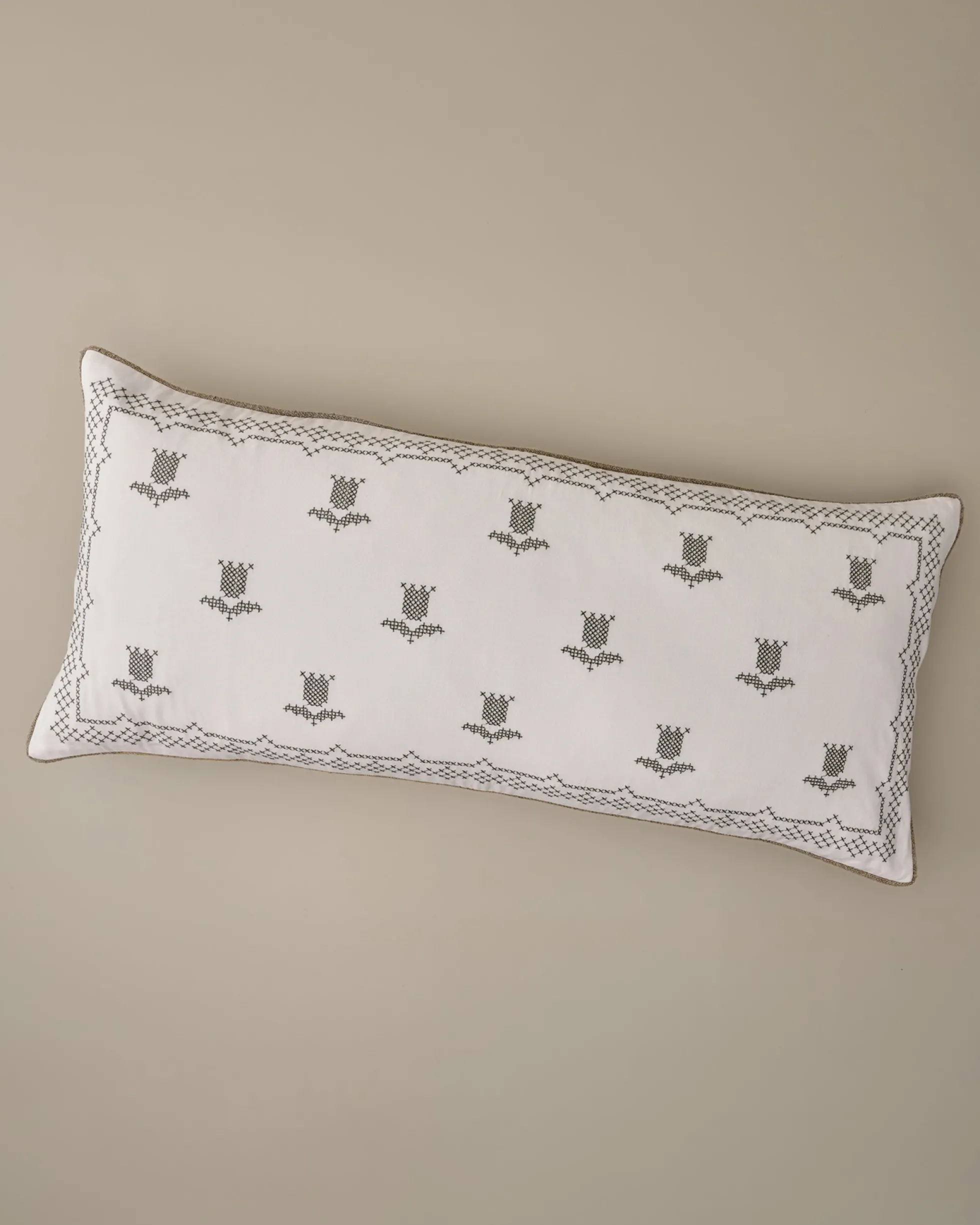 Daphne Green Tulip Embroidered Lumbar Pillow