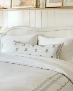 Daphne Green Tulip Embroidered Lumbar Pillow