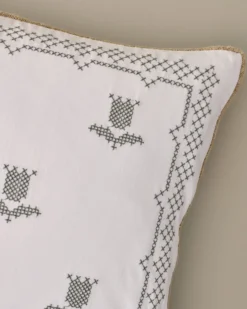 Daphne Green Tulip Embroidered Lumbar Pillow