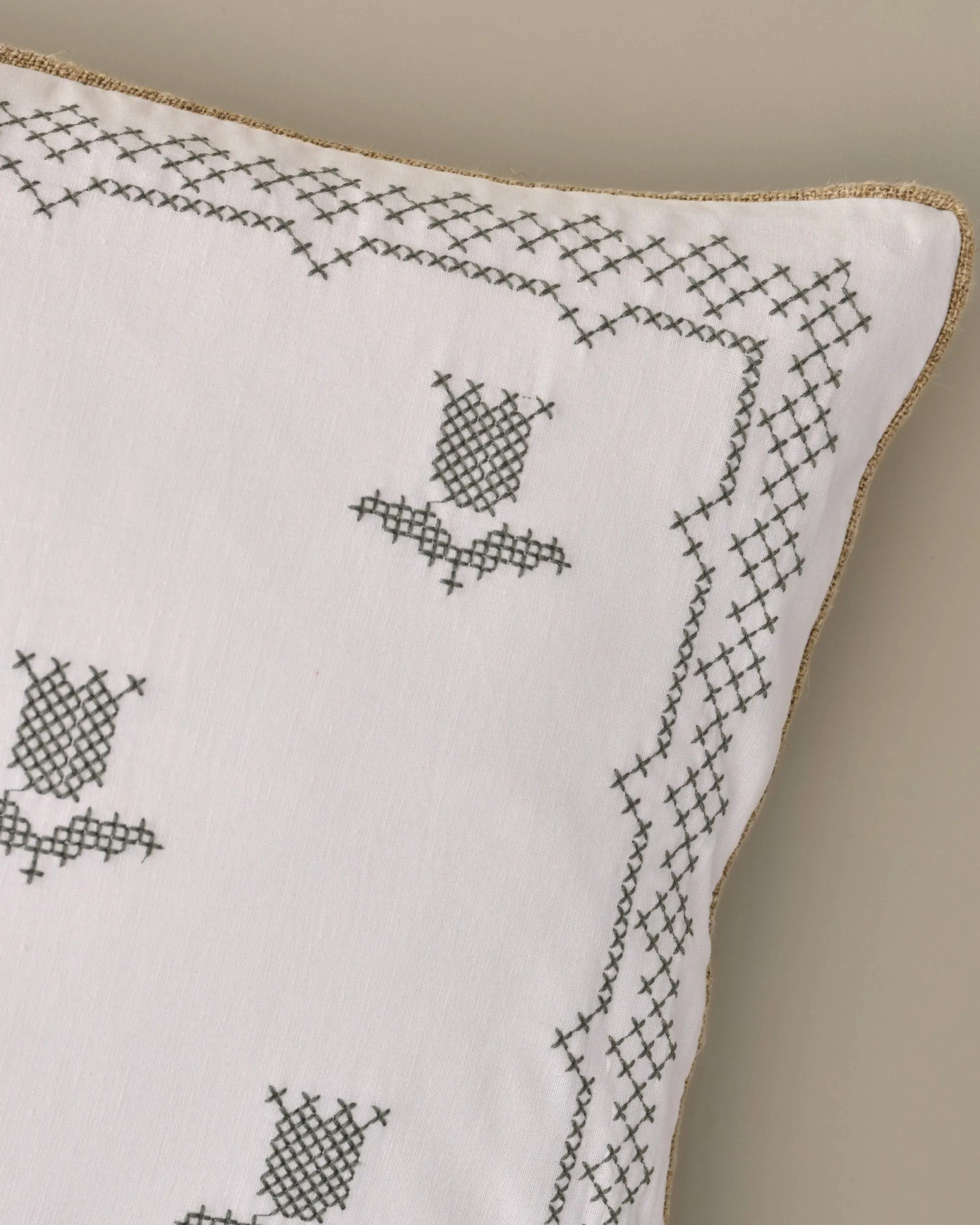 Daphne Green Tulip Embroidered Lumbar Pillow