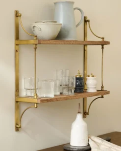 Double Parker Brass and Wood Shelf