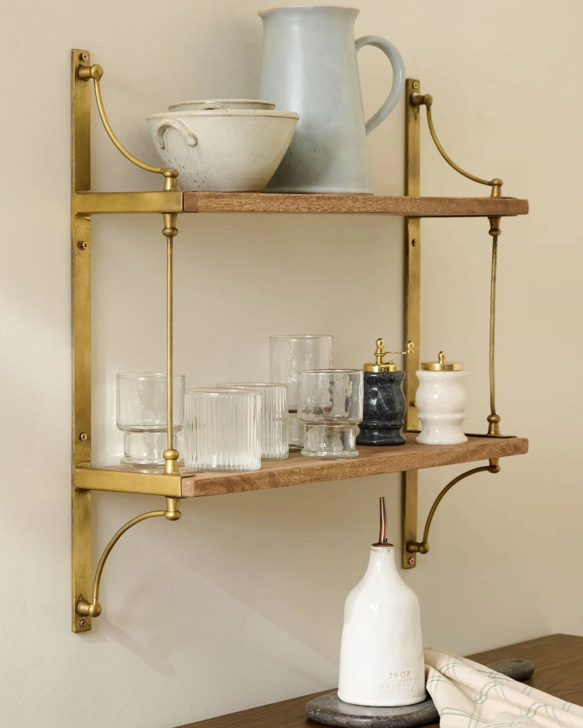 Double Parker Brass and Wood Shelf