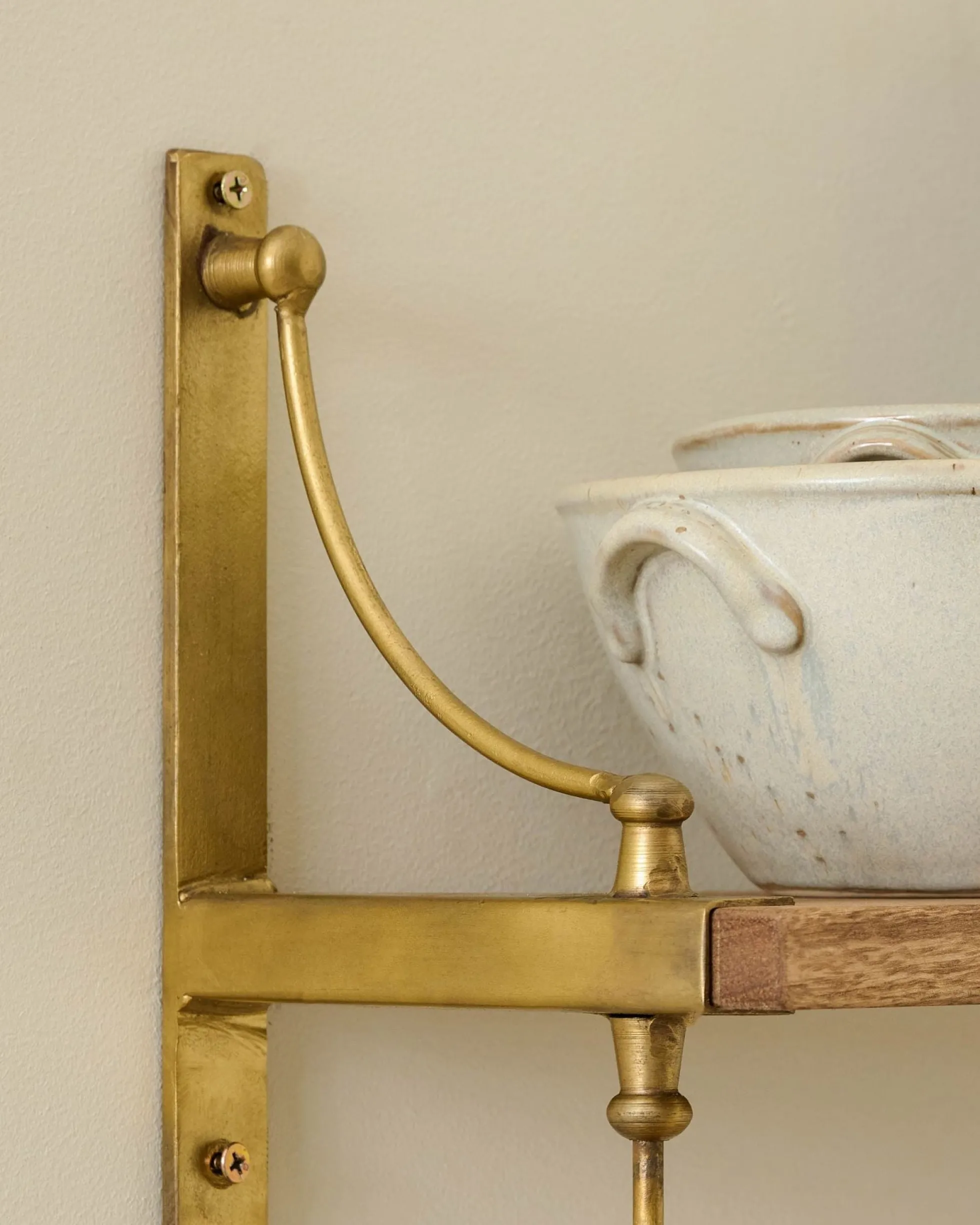 Double Parker Brass and Wood Shelf