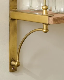 Double Parker Brass and Wood Shelf