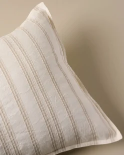 Embroidered Oatmeal Stripe Linen Cotton Pillow Sham