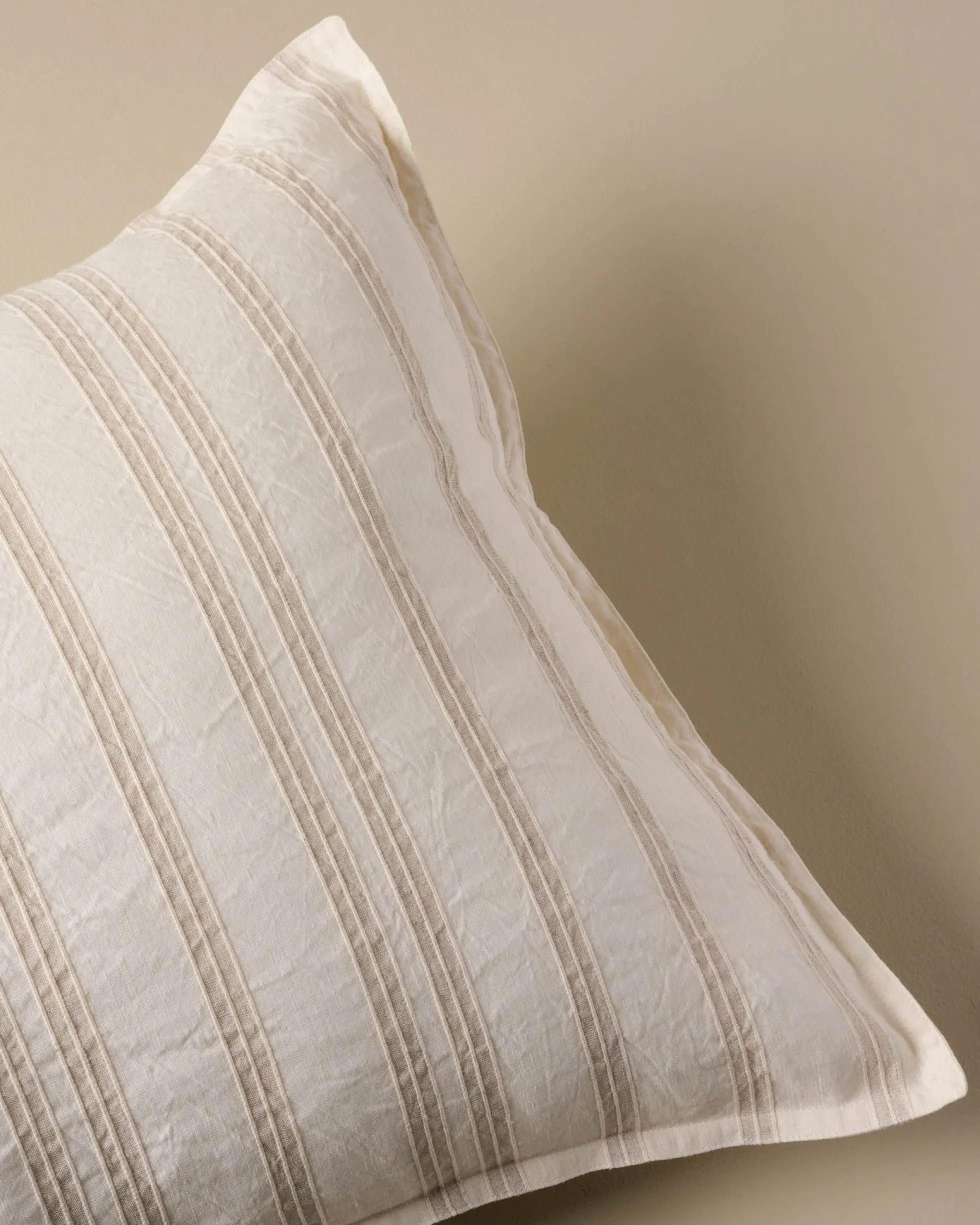 Embroidered Oatmeal Stripe Linen Cotton Pillow Sham