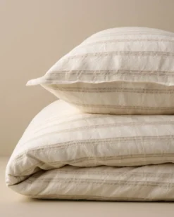 Embroidered Oatmeal Stripe Linen Cotton Pillow Sham