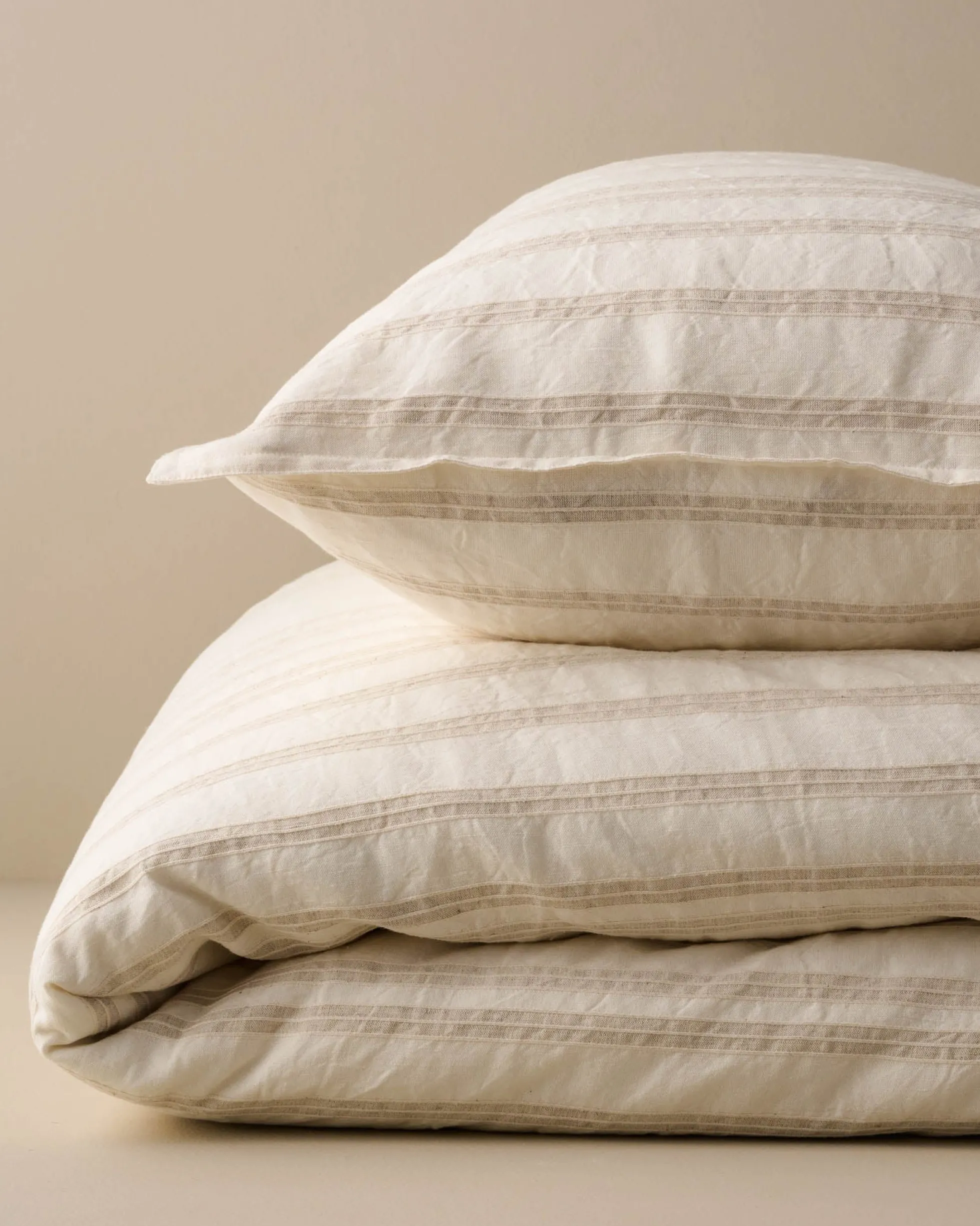Embroidered Oatmeal Stripe Linen Cotton Pillow Sham