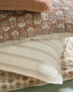 Embroidered Oatmeal Stripe Linen Cotton Pillow Sham
