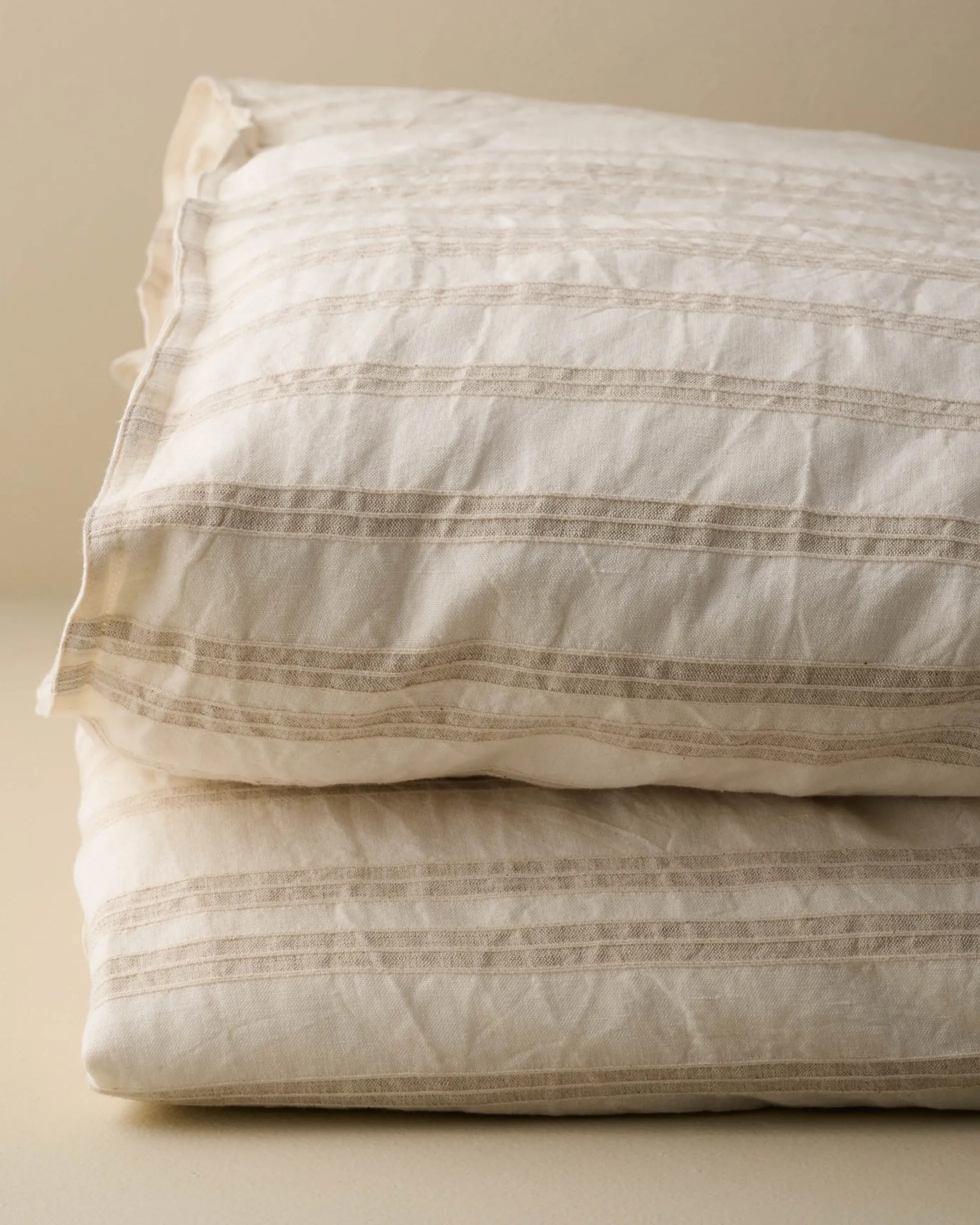 Embroidered Stripe Linen Cotton Duvet Cover - Oatmeal