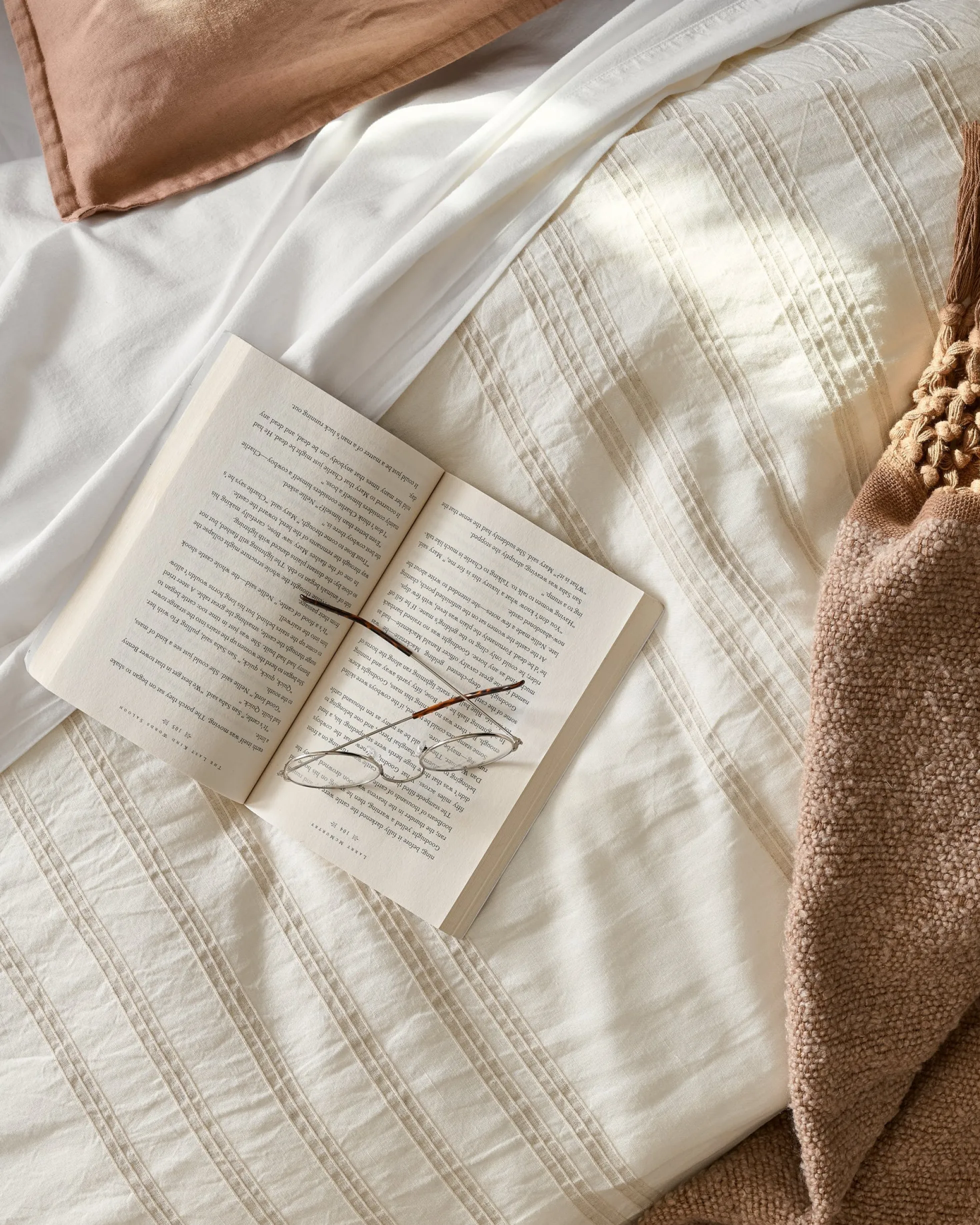 Embroidered Stripe Linen Cotton Duvet Cover - Oatmeal