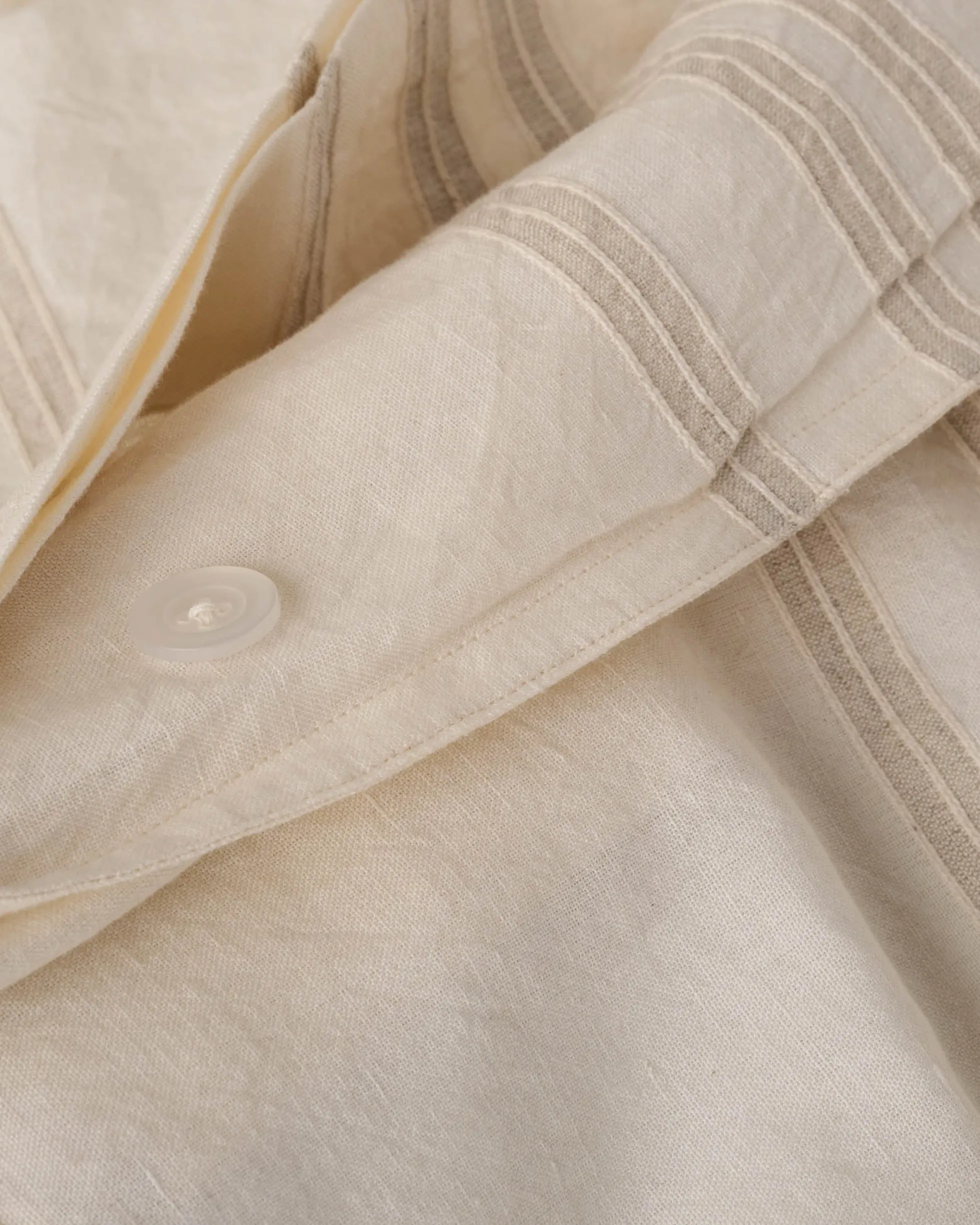 Embroidered Stripe Linen Cotton Duvet Cover - Oatmeal