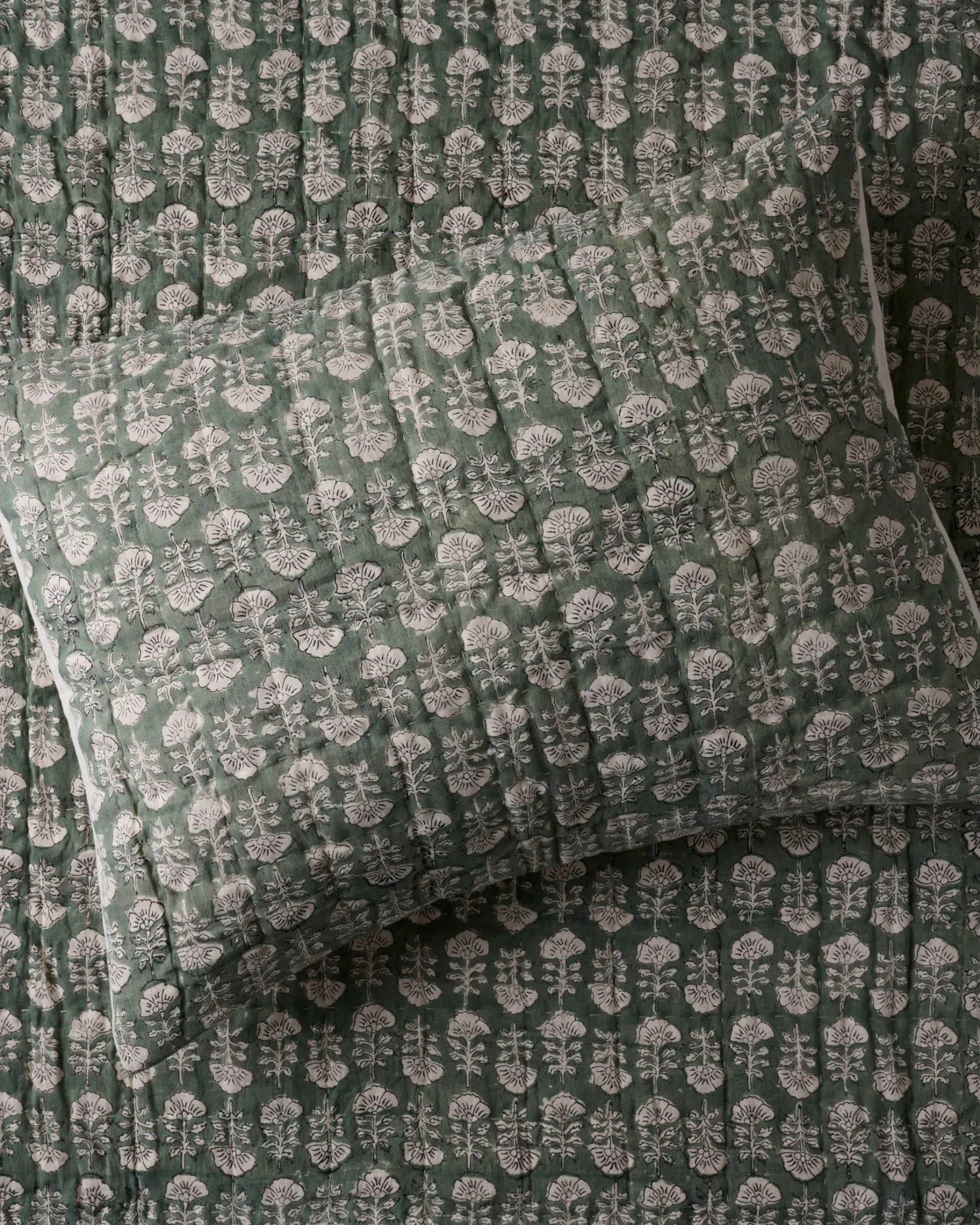 Flora Block Print Pillow Sham - Dusty Green
