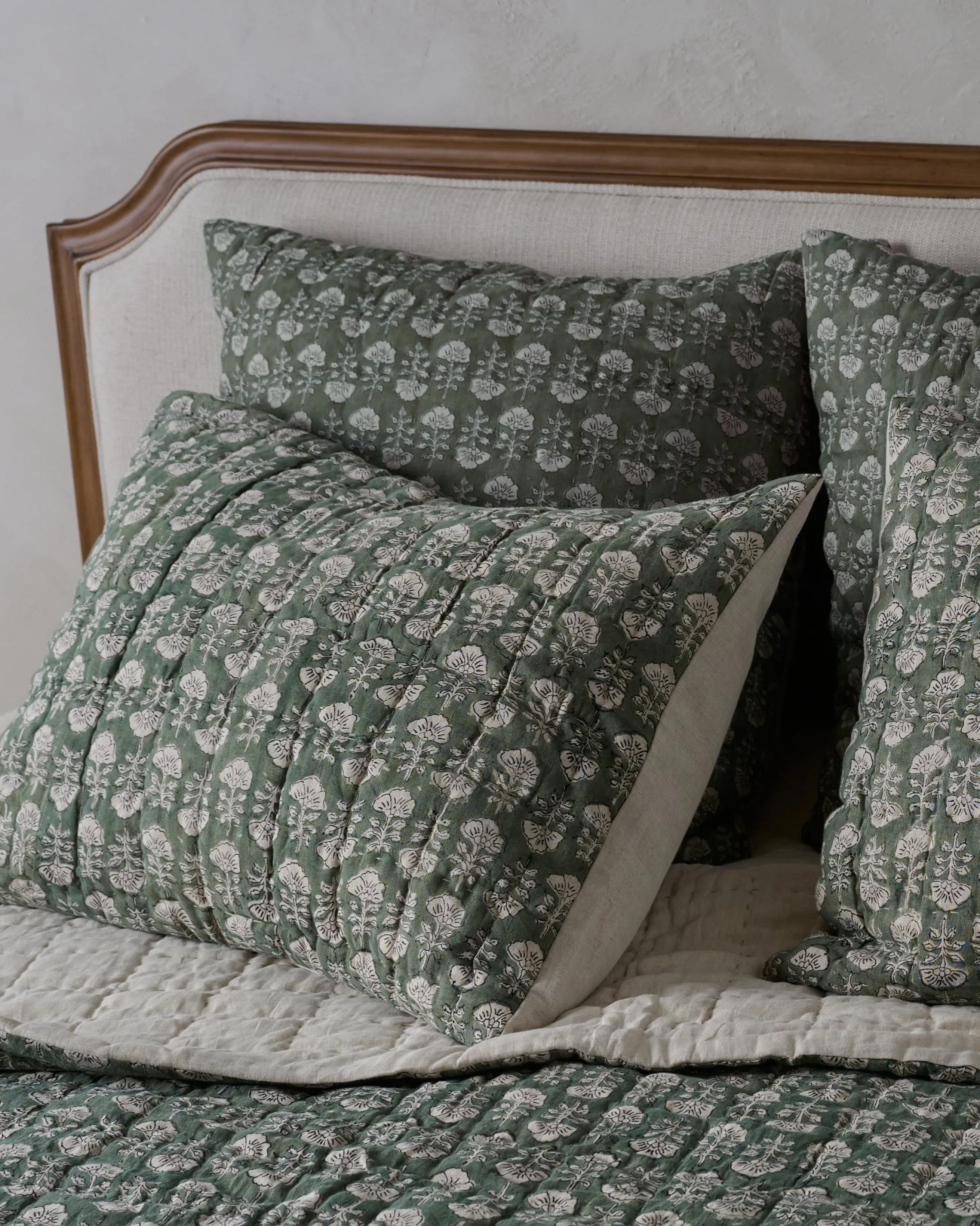 Flora Block Print Pillow Sham - Dusty Green