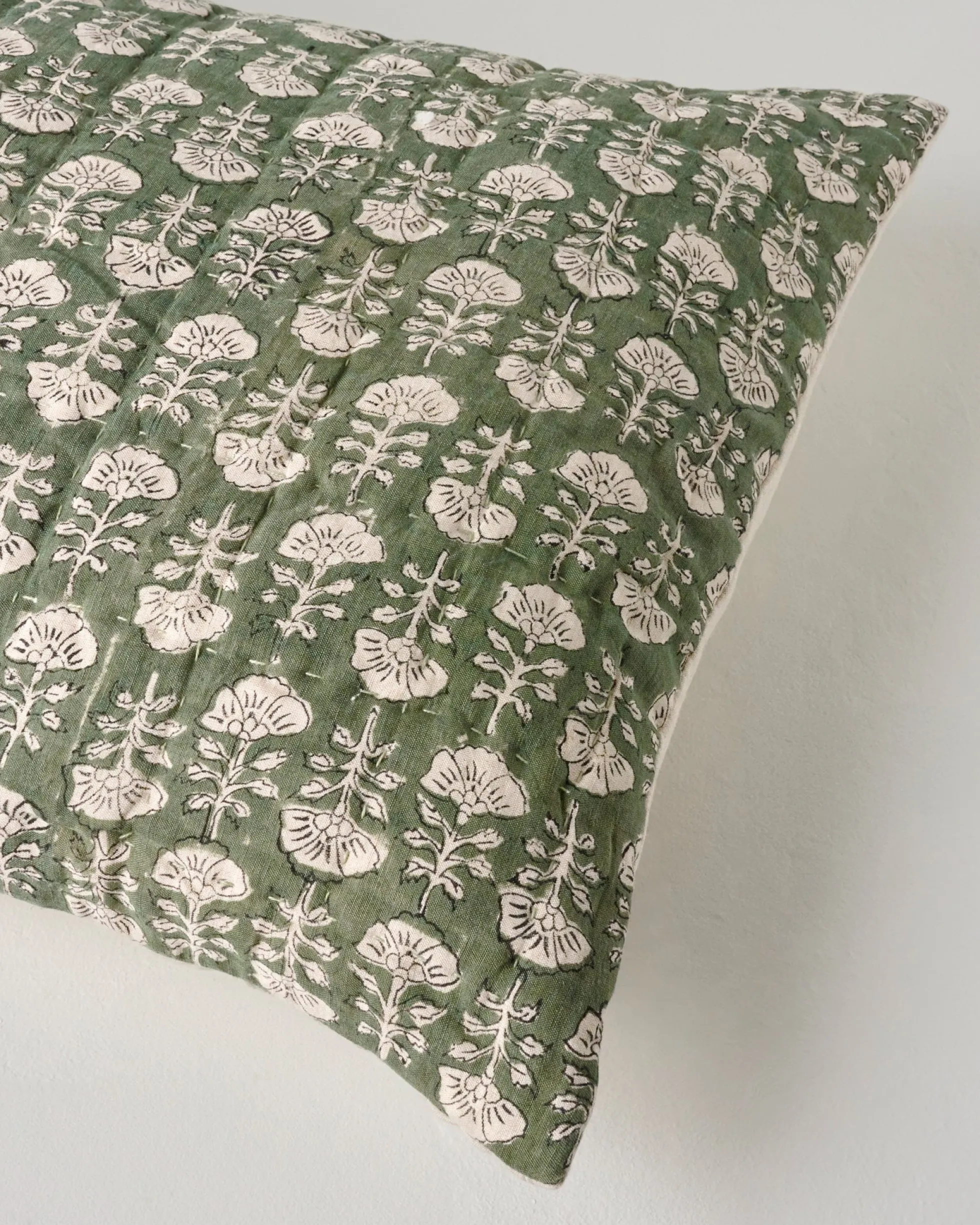 Flora Block Print Pillow Sham - Dusty Green