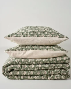 Flora Block Print Pillow Sham - Dusty Green