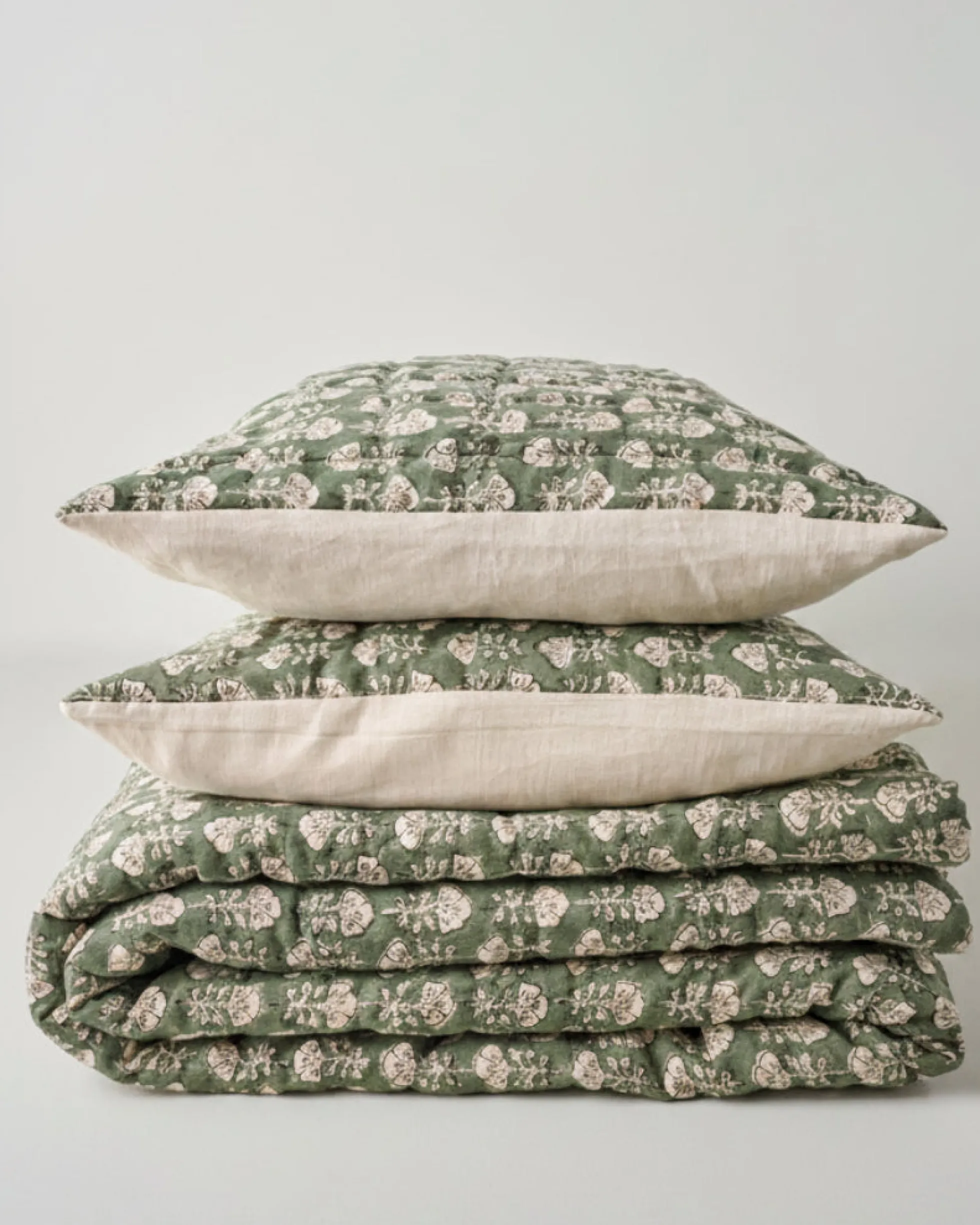 Flora Block Print Pillow Sham - Dusty Green