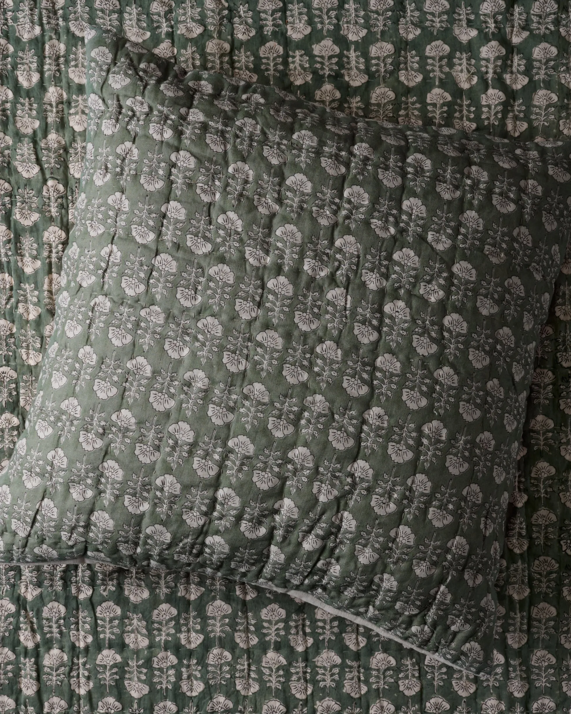 Flora Block Print Pillow Sham - Dusty Green