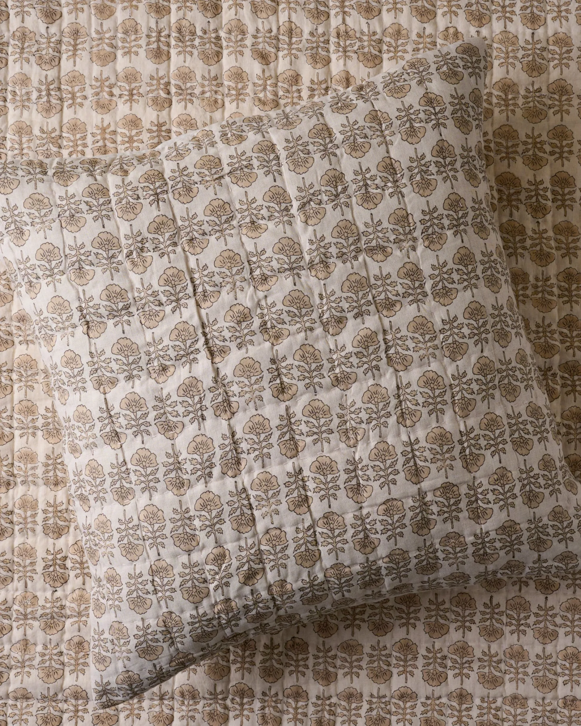 Flora Block Print Pillow Sham - Natural