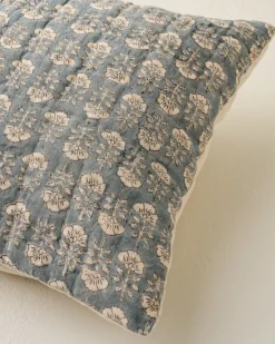 Flora Block Print Pillow Sham - Silver Blue