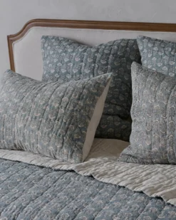Flora Block Print Pillow Sham - Silver Blue