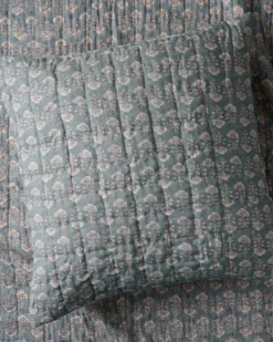 Flora Block Print Pillow Sham - Silver Blue