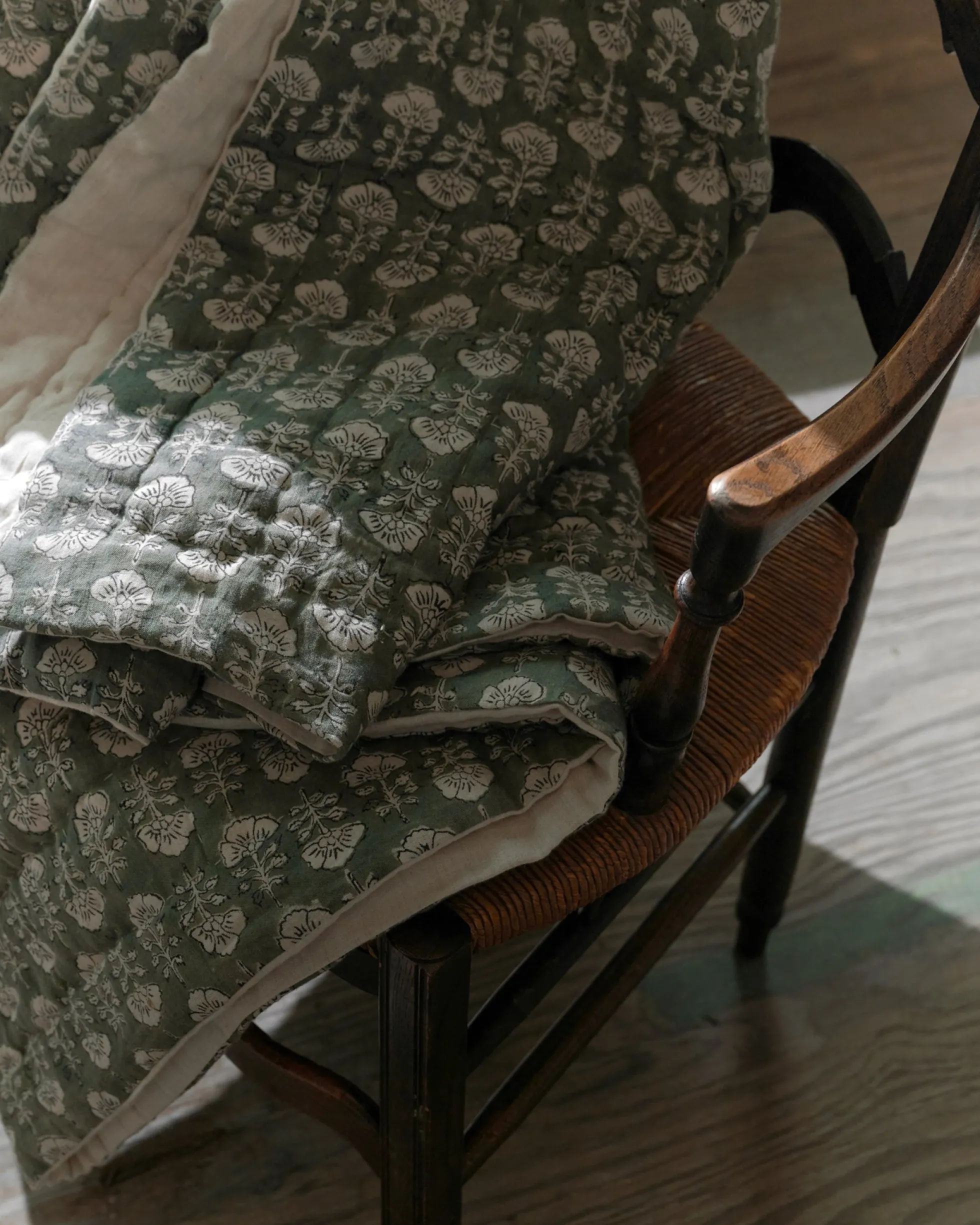 Flora Block Print Quilt - Dusty Green