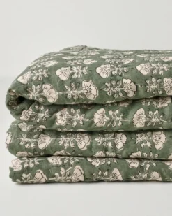 Flora Block Print Quilt - Dusty Green