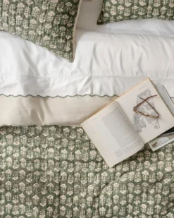 Flora Block Print Quilt - Dusty Green