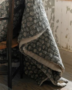 Flora Block Print Quilt - Silver Blue