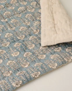 Flora Block Print Quilt - Silver Blue