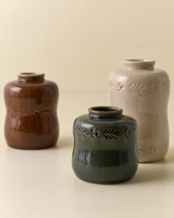 Floral Glazed Debossed Bud Vase