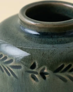 Floral Glazed Debossed Bud Vase