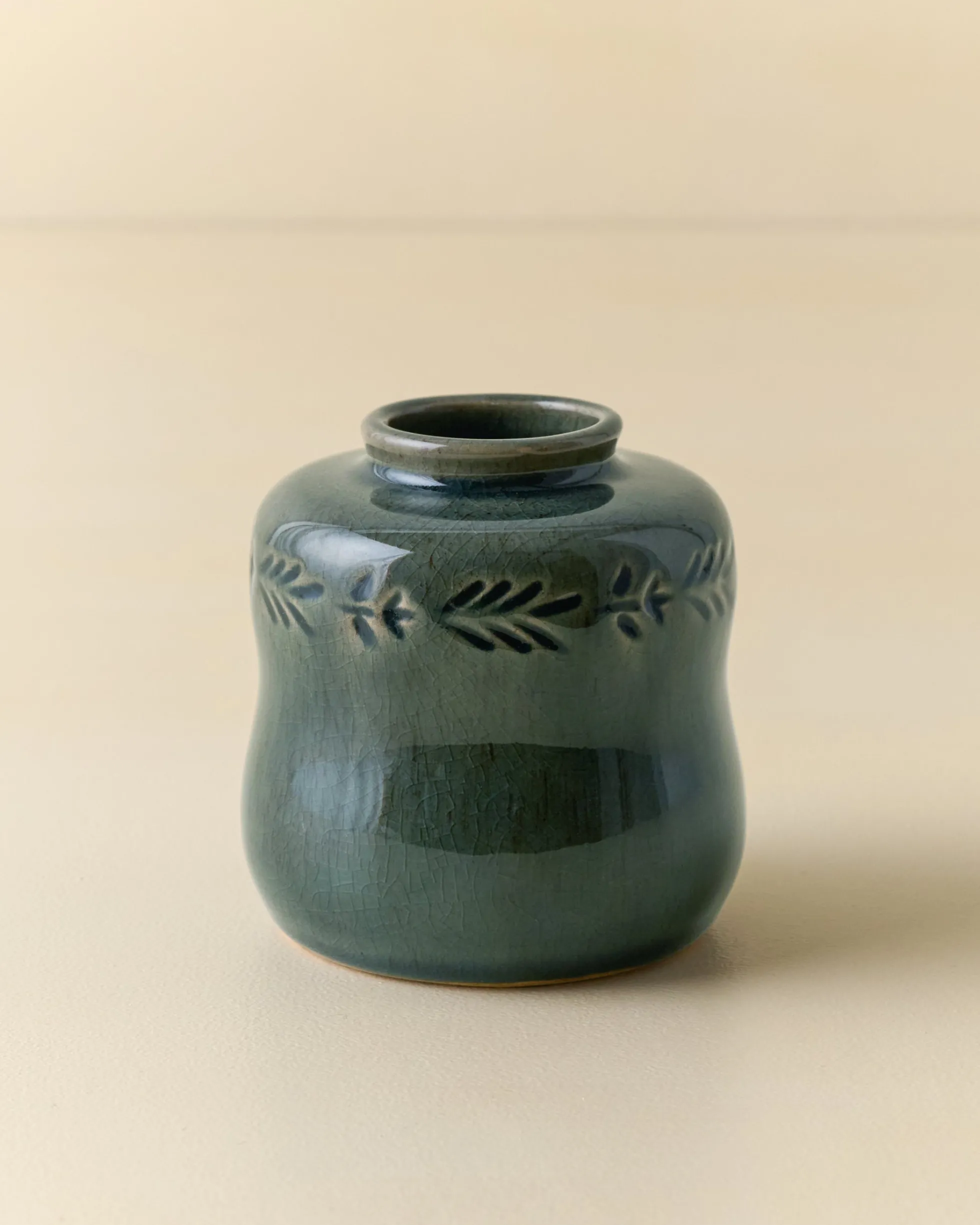 Floral Glazed Debossed Bud Vase