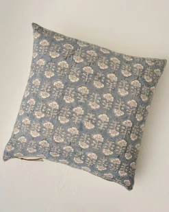 Flora Silver Blue Printed Pillow