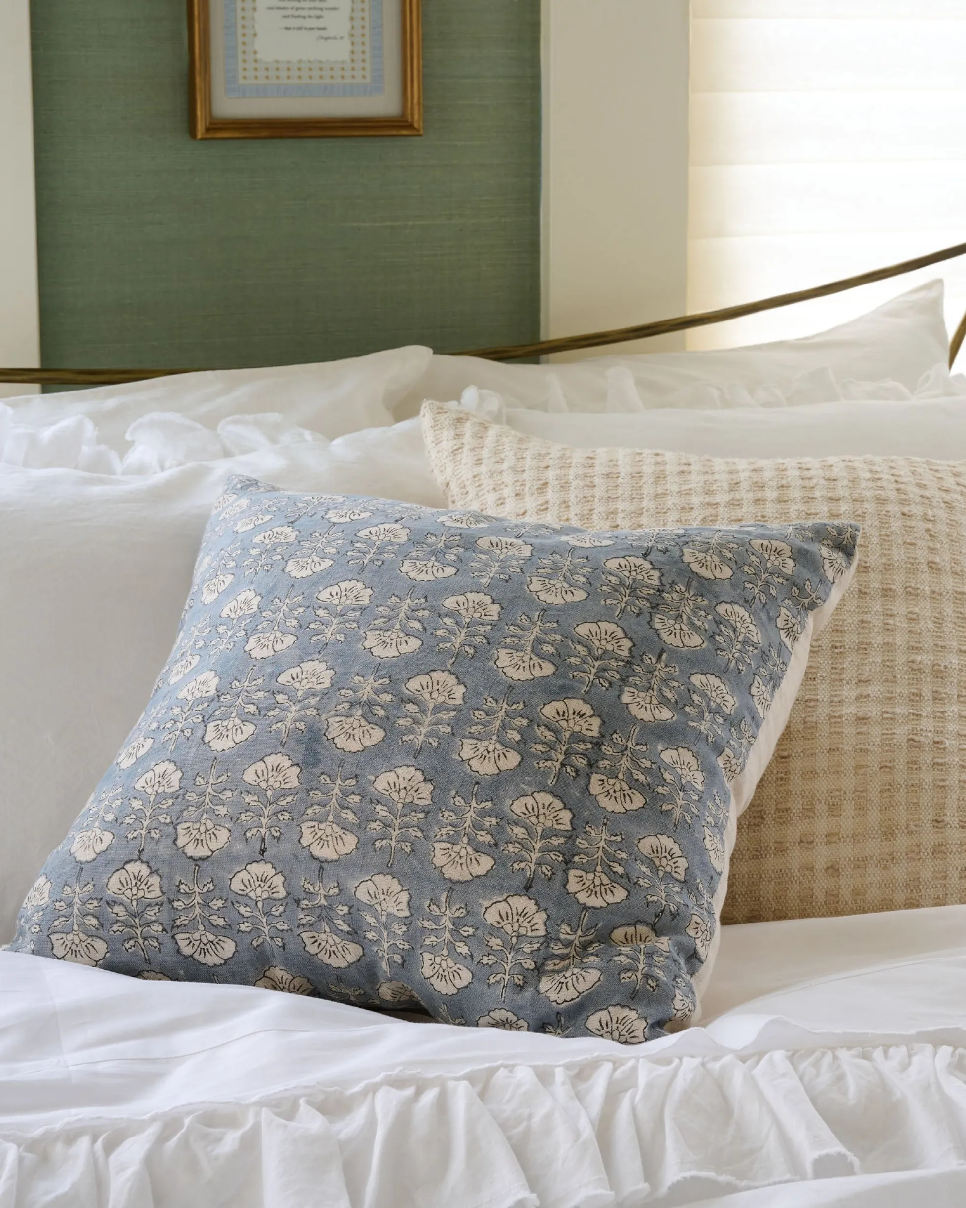 Flora Silver Blue Printed Pillow
