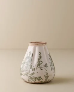 Fluted Green and White Distressed Vase