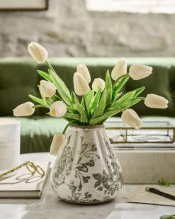 Fluted Green and White Distressed Vase