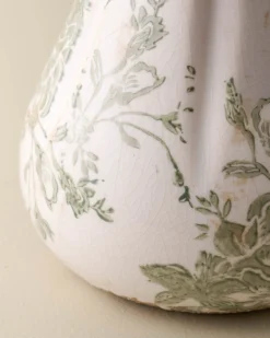 Fluted Green and White Distressed Vase