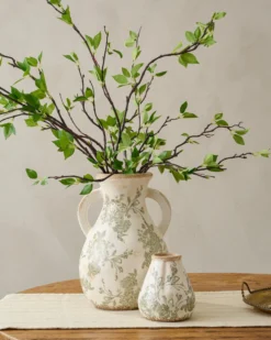 Fluted Green and White Distressed Vase