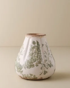 Fluted Green and White Distressed Vase