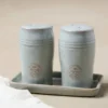 French Grey Embossed Stripe Salt & Pepper Shaker Set