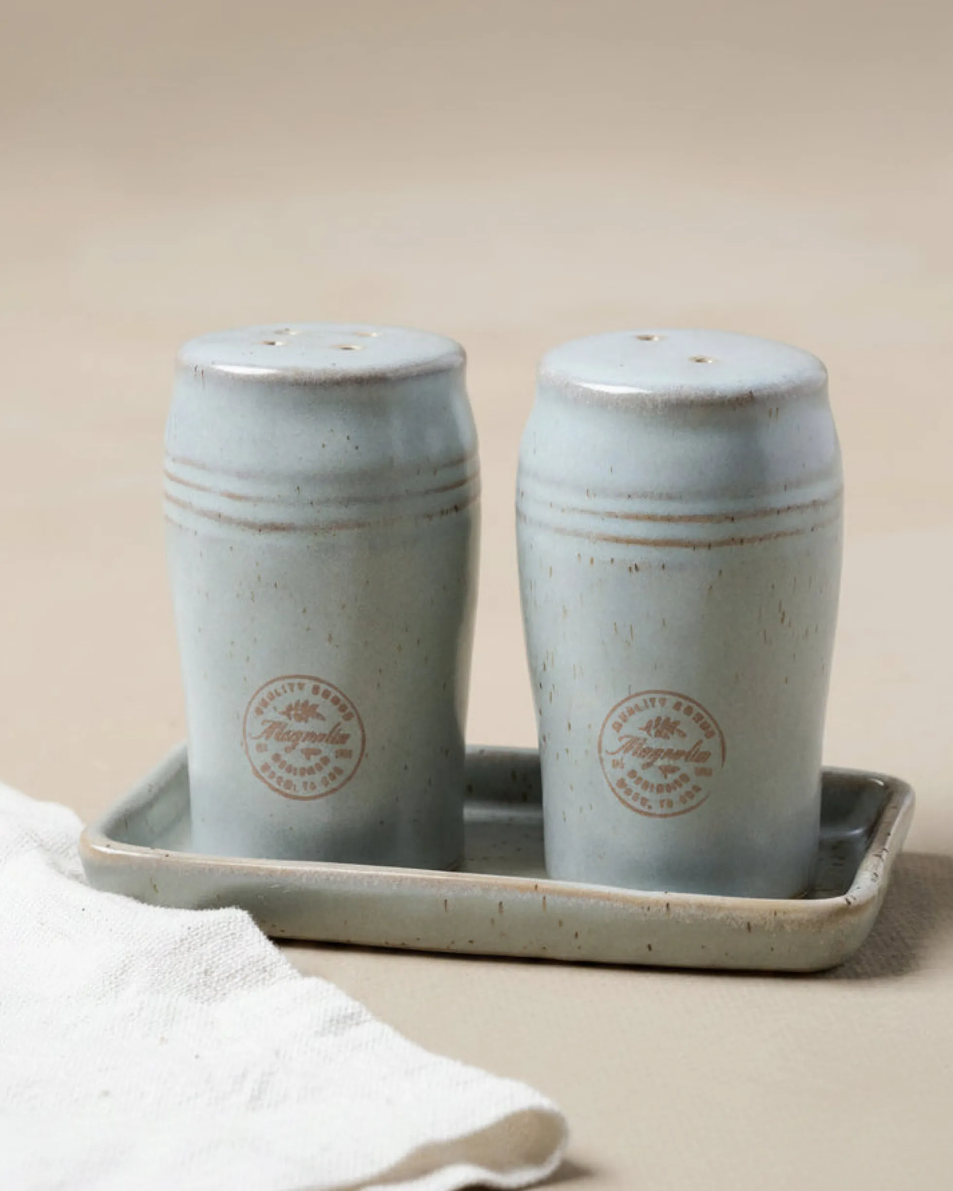French Grey Embossed Stripe Salt & Pepper Shaker Set