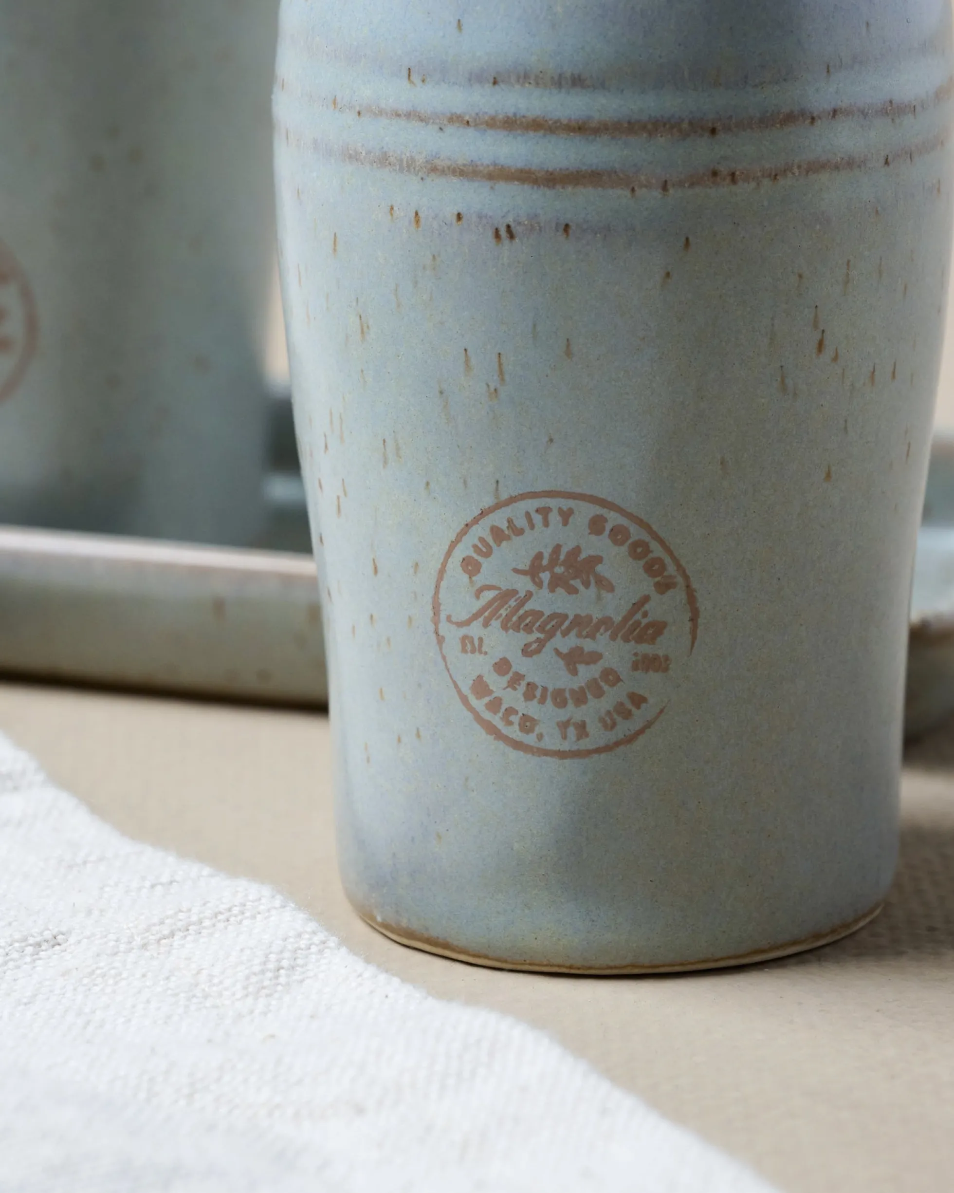French Grey Embossed Stripe Salt & Pepper Shaker Set