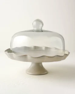 French Grey Ruffle Cake Stand with Dome