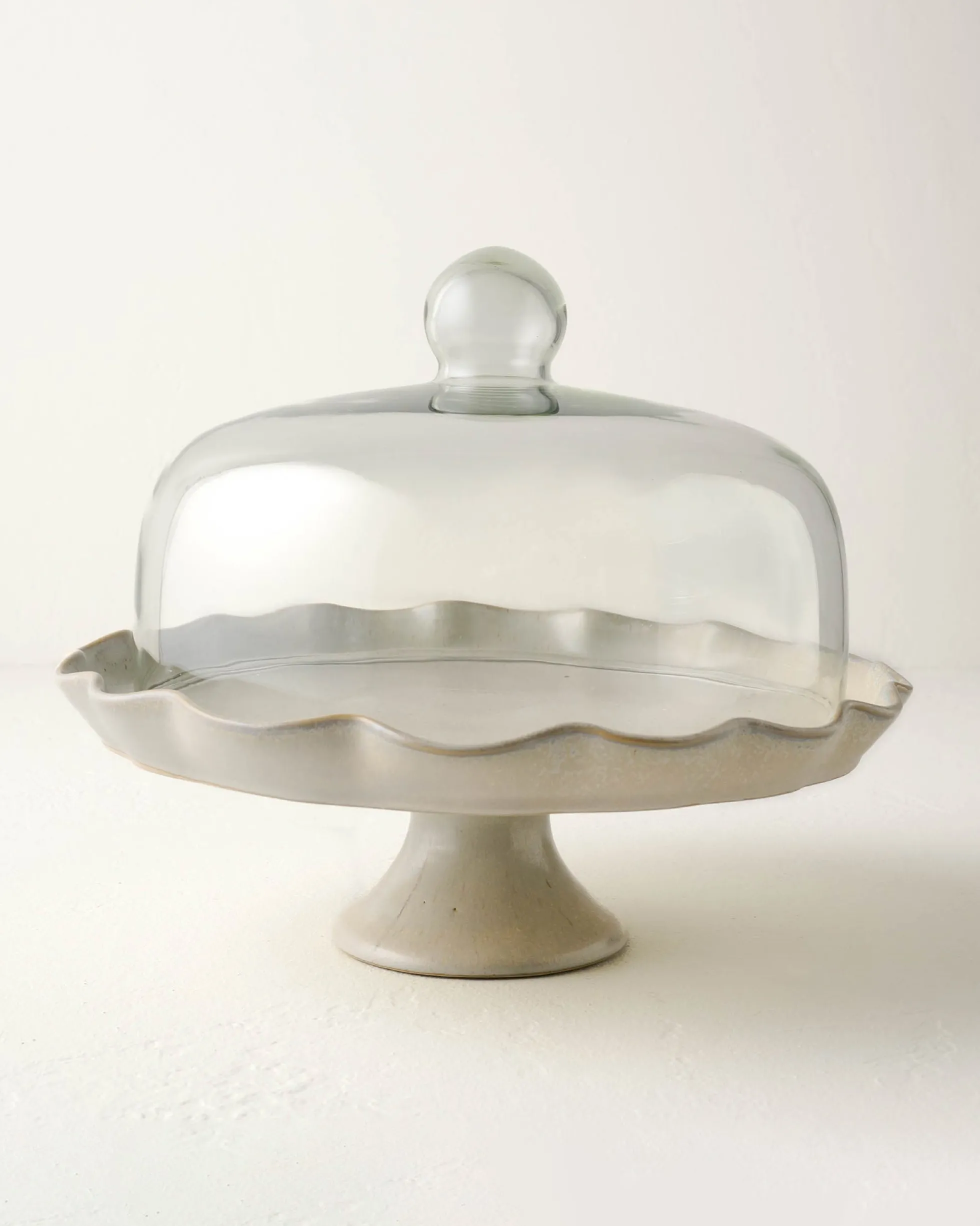 French Grey Ruffle Cake Stand with Dome