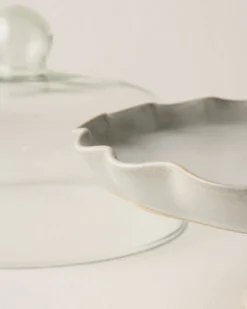 French Grey Ruffle Cake Stand with Dome