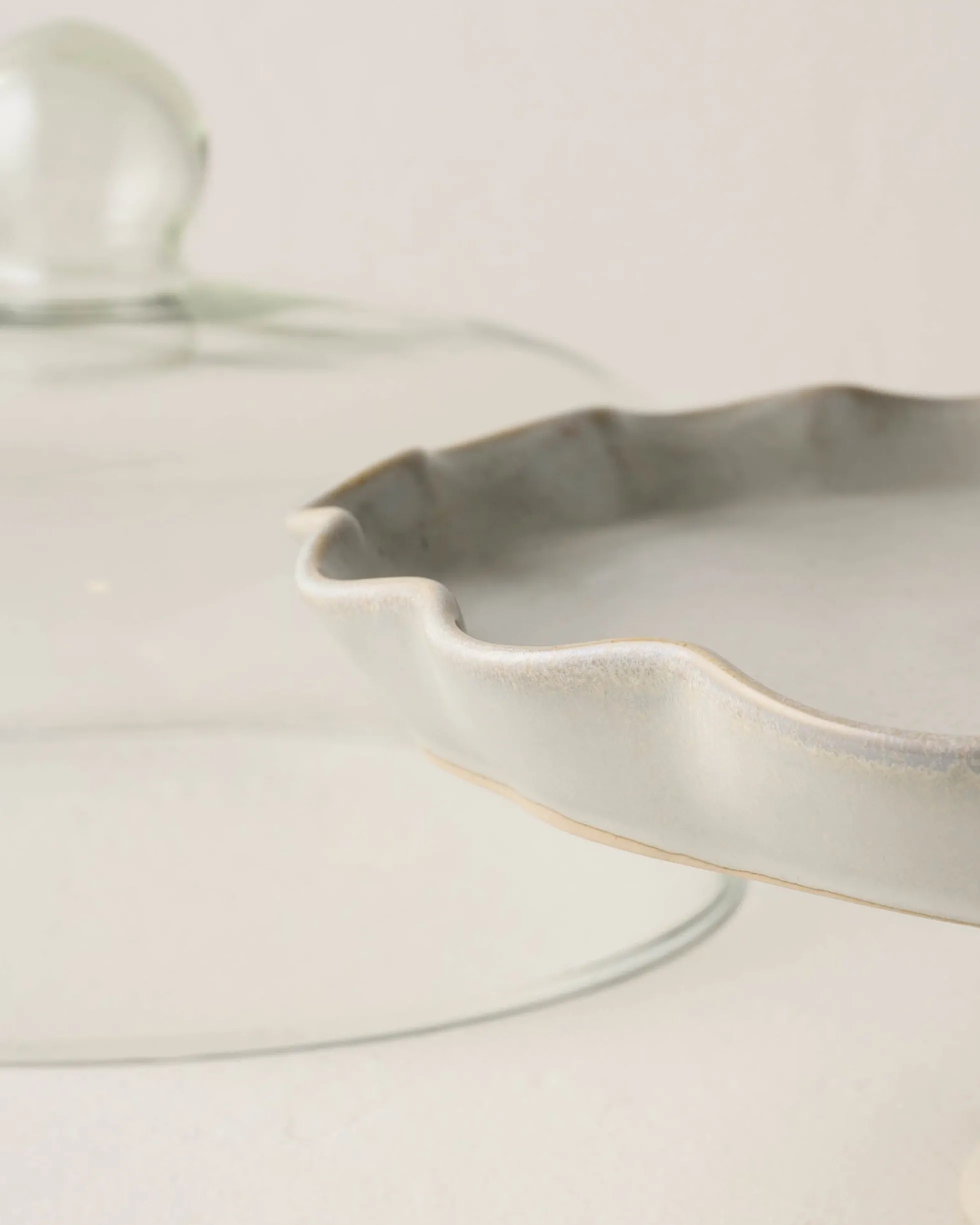 French Grey Ruffle Cake Stand with Dome
