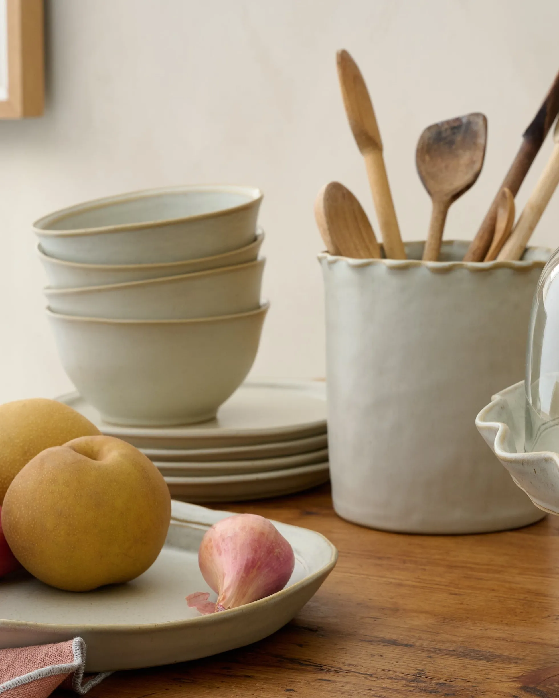 French Grey Ruffle Utensil Crock